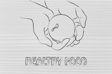 Teyp ölçme ile elma tutan el