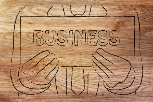 Man holding business sign — Stock Photo, Image