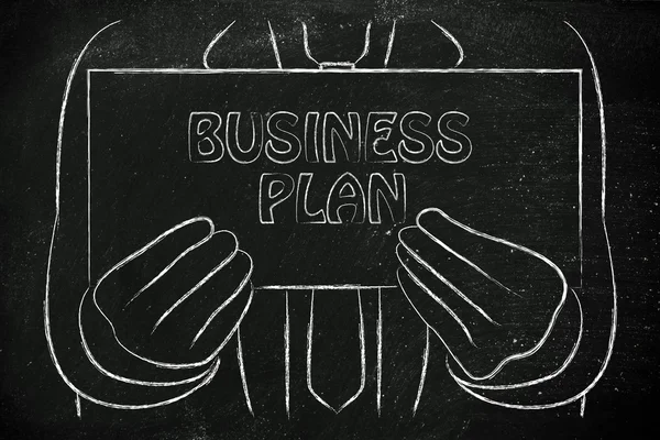 Человек, держащий знак бизнес-плана — стоковое фото