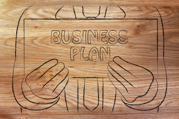 Człowiek posiadający znak biznes planu — Zdjęcie stockowe
