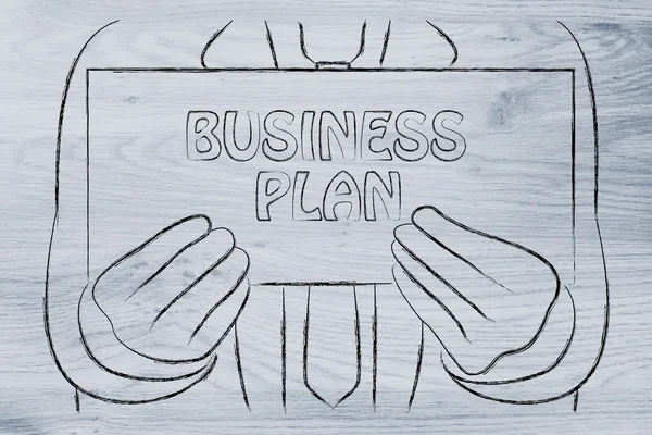 Mann mit Businessplan-Schild — Stockfoto