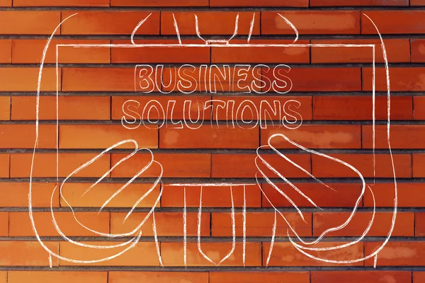 Man holding Business Solution sign — Stock Photo, Image