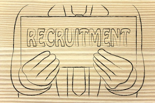 Man holding recruitment sign — Stock Photo, Image