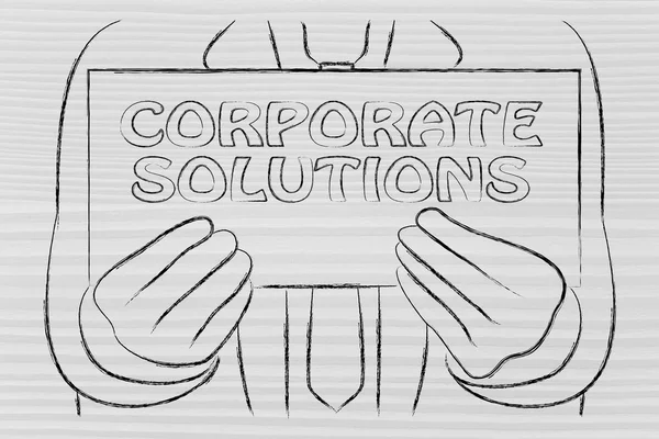 Man holding Corporate Solutions sign — Stock Photo, Image