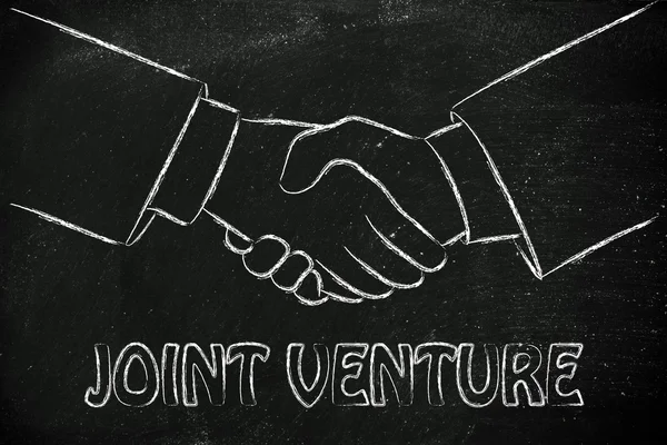 Joint venture schrijven met handen schudden — Stockfoto