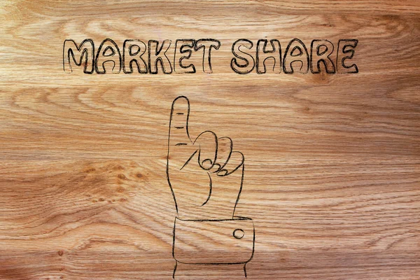 Zeigt die Hand auf den schreibenden Marktanteil — Stockfoto