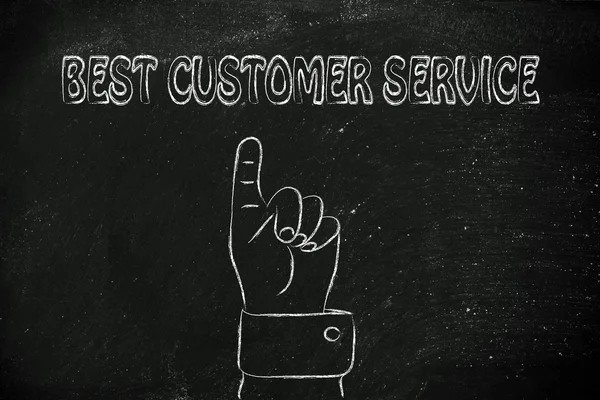 Hand wijzend op het schrijven beste Customer Service — Stockfoto