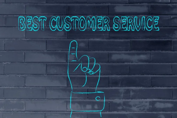 Ręką wskazując na piśmie najlepszej obsługi klienta — Zdjęcie stockowe