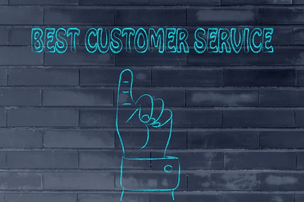 Hand wijzend op het schrijven beste Customer Service — Stockfoto