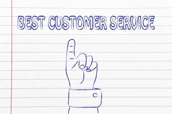 Указывая рукой на надпись "Лучшее обслуживание клиентов" — стоковое фото