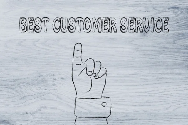 Hand wijzend op het schrijven beste Customer Service — Stockfoto