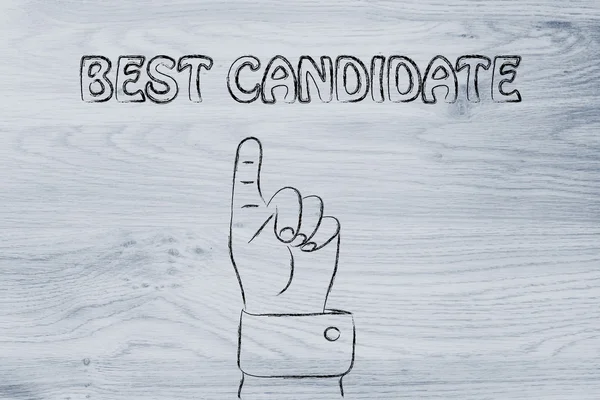 Ręką wskazując na piśmie najlepszym kandydatem — Zdjęcie stockowe