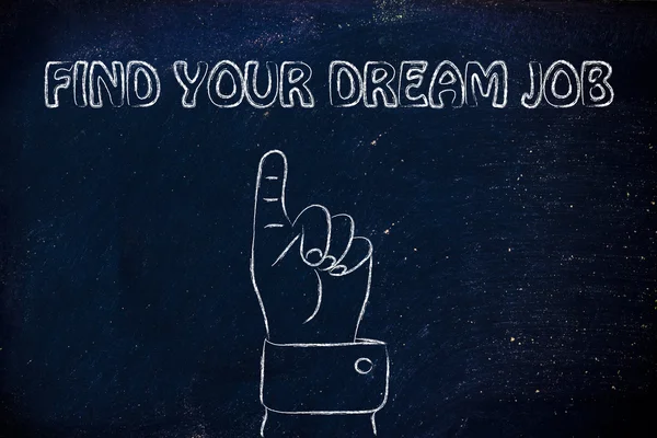 文章で指している手は、あなたの夢の仕事を見つける — ストック写真