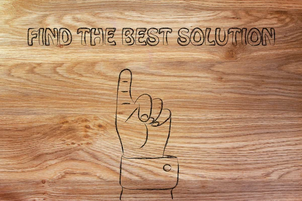 Zeigt die Hand auf die Schrift finden Sie die beste Lösung — Stockfoto