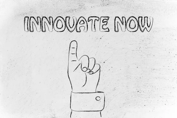 Hand pointing at the writing Innovate Now — Stock Photo, Image