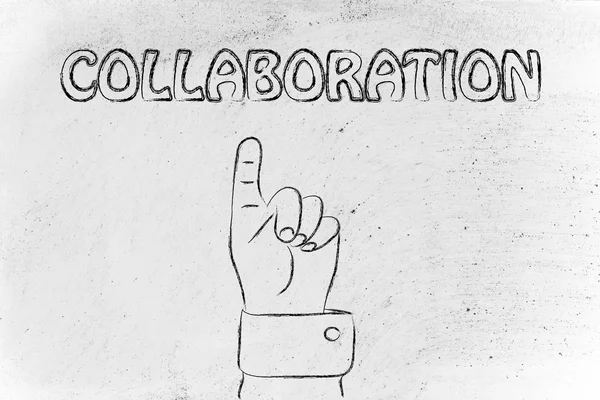 Hand pointing at the writing Collaboration — Stock Photo, Image