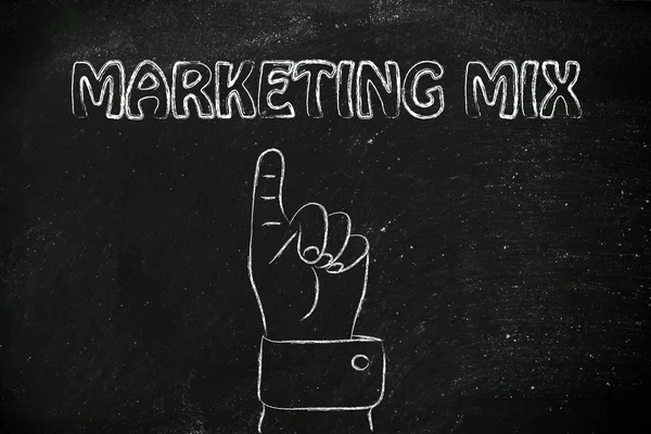 Hand pointing at the writing marketing mix — Stock Photo, Image