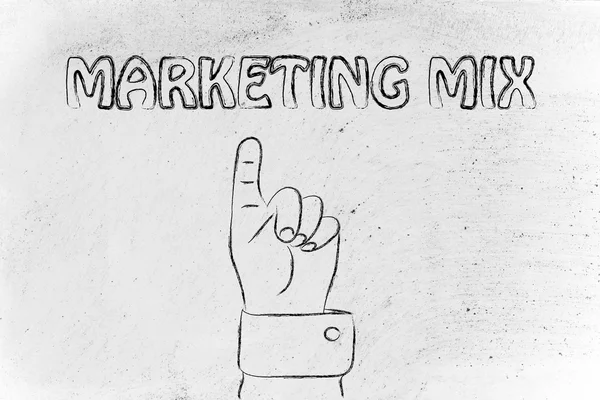 Hand pointing at the writing marketing mix — Stock Photo, Image