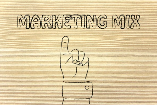 Hand wijzend op de marketingmix schrijven — Stockfoto