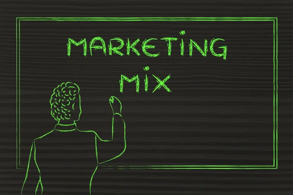 Insegnante o amministratore delegato spiegando circa mix di marketing — Foto Stock