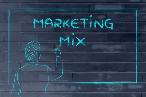 Enseignant ou PDG expliquant sur le marketing mix — Photo