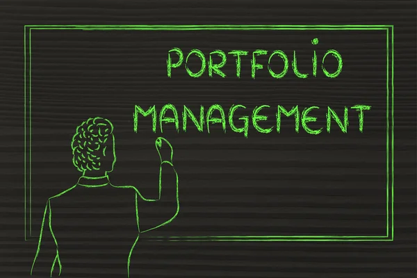 Teacher or ceo explaining about portfolio management — Stock Photo, Image