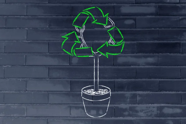 Tree with foliage in shape of recycle symbol — Stock Photo, Image