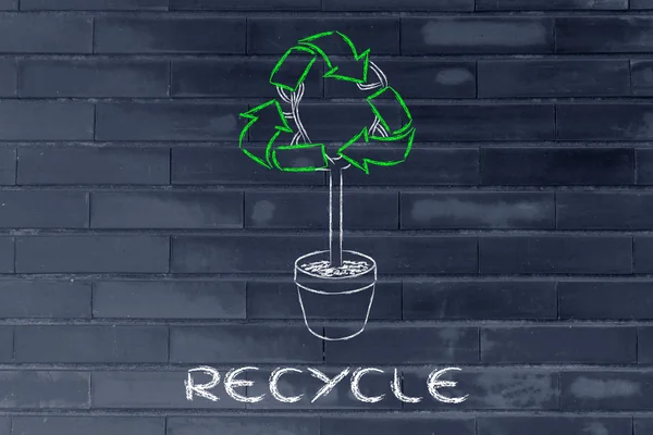 Tree with foliage in shape of recycle symbol — Stock Photo, Image