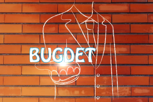 Бизнесмен, раздающий слово "бюджет" — стоковое фото