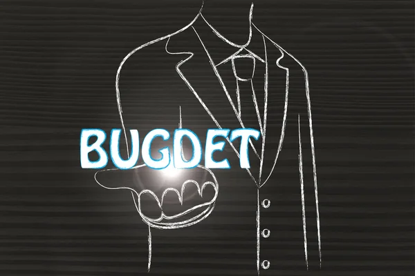 business man handing out the word Budget