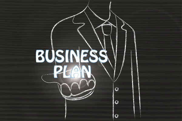 Business man holding the word Business Plan — Stock Photo, Image