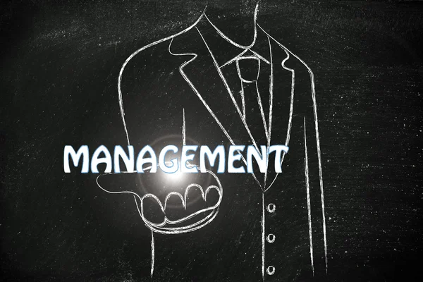 Geschäftsmann verteilt das Wort Management — Stockfoto