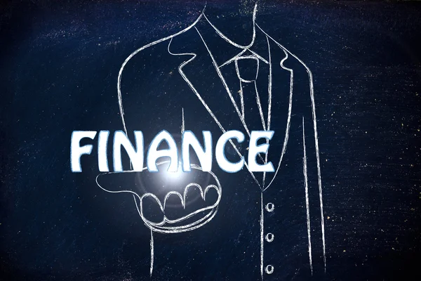 Business man handing out the word Finance — Stock Photo, Image