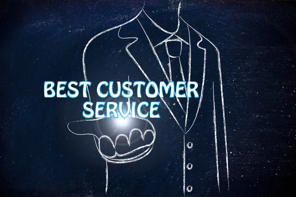 Geschäftsmann verteilt das Wort bester Kundenservice — Stockfoto