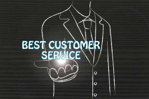 Бизнесмен со словом Best Customer Service — стоковое фото