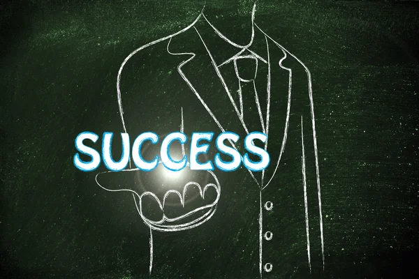 Business man holding the word Success — Stock Photo, Image