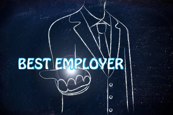 Homme d'affaires tenant le mot meilleur employeur — Photo