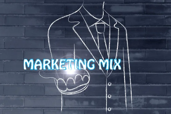 Zakenman die het woord marketingmix — Stockfoto