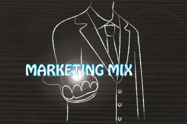 Uomo d'affari con la parola Marketing Mix — Foto Stock