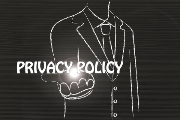 Biznes człowiek posiadający słowo Polityka prywatności — Zdjęcie stockowe