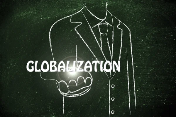 Бизнесмен со словом "глобализация" — стоковое фото