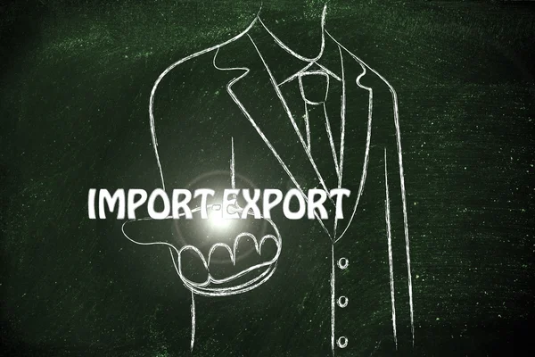 Hombre de negocios que sostiene la palabra Import-Export — Foto de Stock