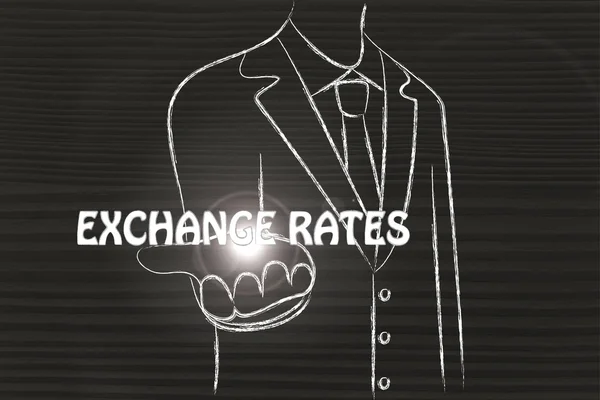 Business man handing out the word Exchange Rates — Stock Photo, Image