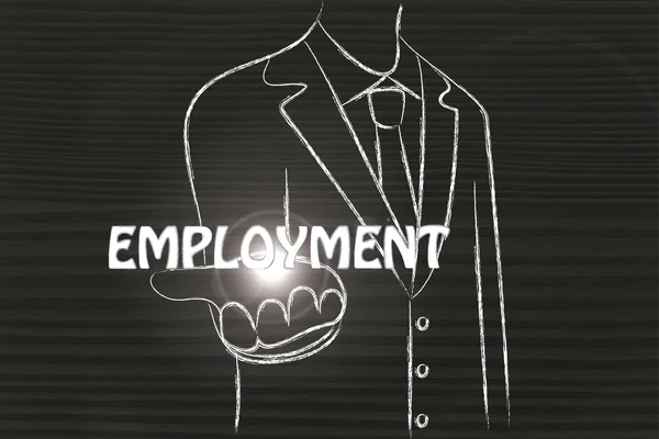 Affärsman dela ut ordet sysselsättning — Stockfoto