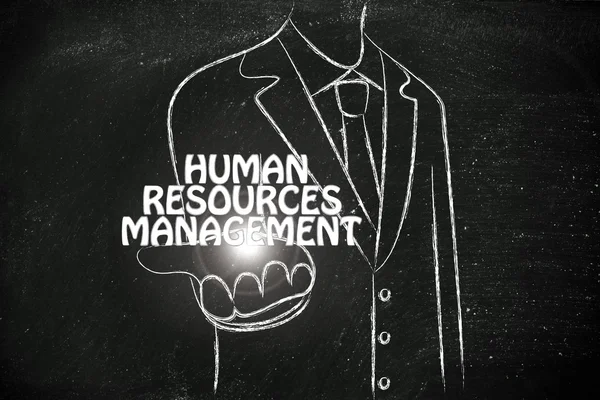 Business man handing out the word Human Resources Management — Stock Photo, Image