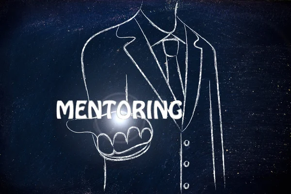 Uomo d'affari distribuendo la parola Mentoring — Foto Stock