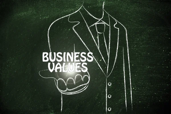 Uomo d'affari distribuendo la parola Business Values — Foto Stock