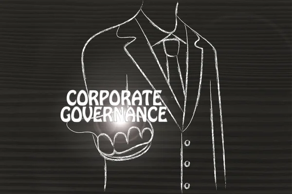 Uomo d'affari distribuendo la parola Corporate Governance — Foto Stock