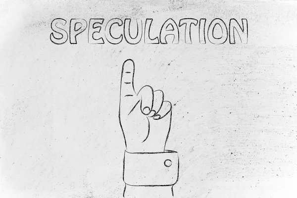 Hand pekar på att skriva spekulation — Stockfoto