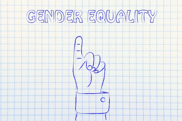 Hand pekar på att skriva jämställdhet — Stockfoto